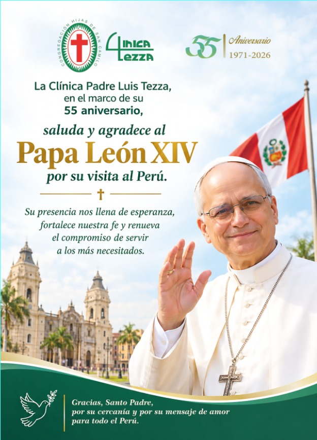 Portada de la Clínica Padre Luis Tezza por su 55 aniversario, con un saludo al Papa León XIV